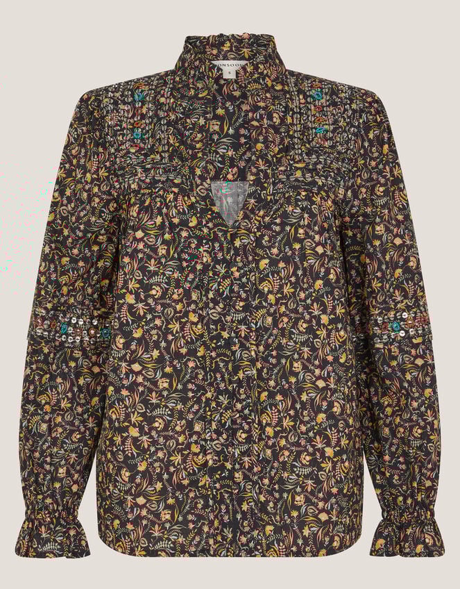 Harriet Embellished Floral Blouse, Black (BLACK), large