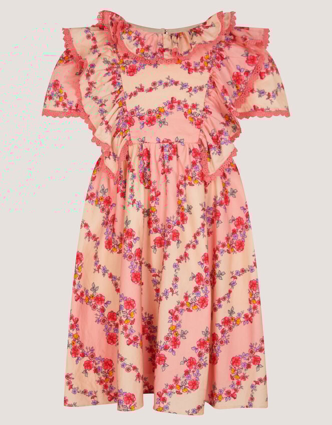 Floral Lace Trim Frill Dress, Pink (PINK), large