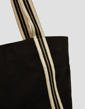 Nia Stripe Strap Tote Bag, Black (BLACK), large