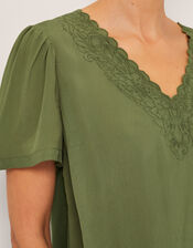 Lisa Embroidered Lace T-Shirt, Green (KHAKI), large
