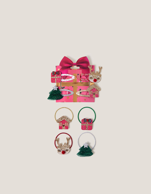 8-Pack Sparkly Christmas Hair Ties & Clips, , large