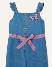 Denim Belted Jumpsuit, Blue (BLUE), large