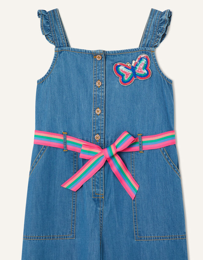 Denim Belted Jumpsuit, Blue (BLUE), large