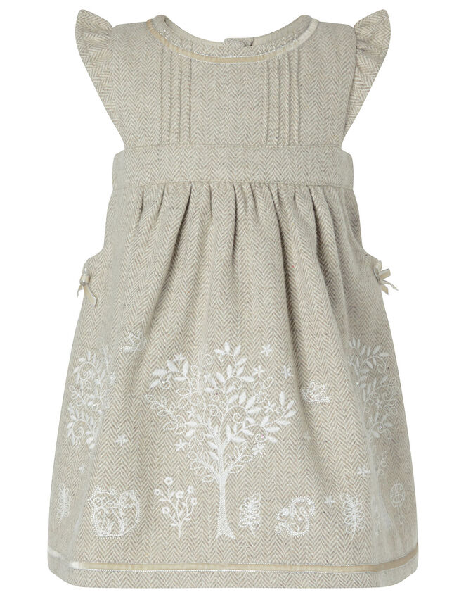 Baby Tweed Embroidered Dress, Brown (TAUPE), large