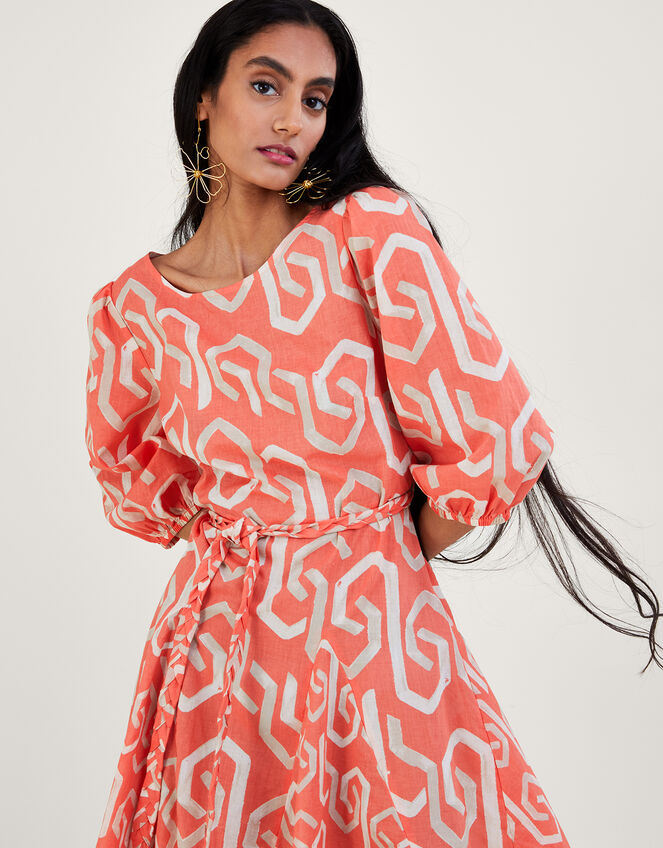 Geometric Print Cut-Out Back Short Dress, Orange (ORANGE), large