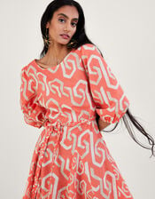 Geometric Print Cut-Out Back Short Dress, Orange (ORANGE), large