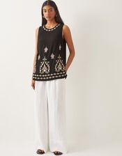 Saffron Embroidered Tank Top, Black (BLACK), large
