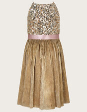 Truth Sequin Plisse Dress, Gold (GOLD), large