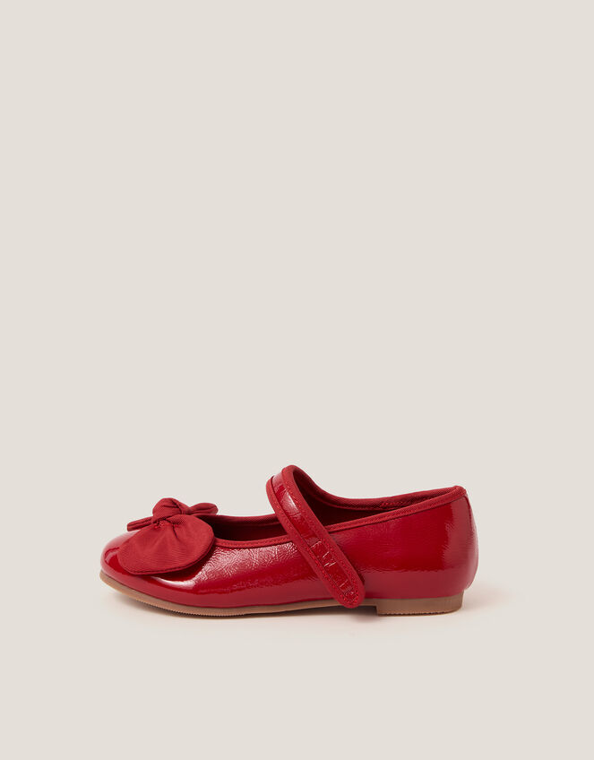 Bow Patent Strap Ballet Flats, Red (RED), large
