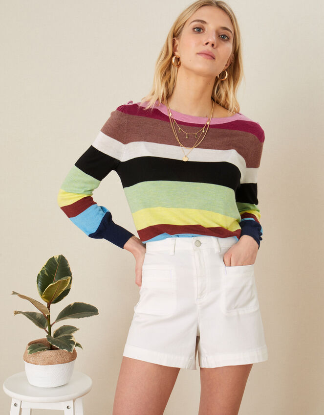 Sandra Stripe Blouson Sleeve Jumper, Blue (NAVY), large