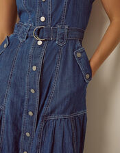 Chiara Belted Denim Midi Dress, Blue (MID AUTHENTIC BLUE), large