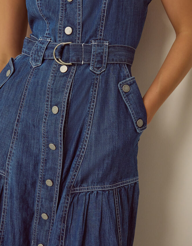 Chiara Belted Denim Midi Dress, Blue (MID AUTHENTIC BLUE), large