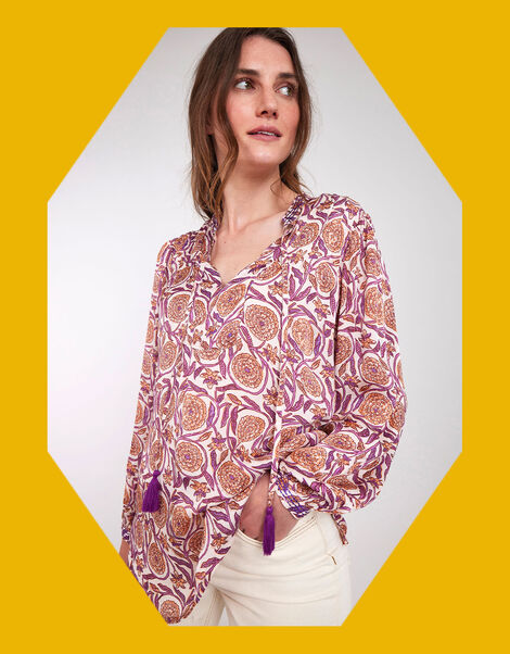 East Alex Print Satin Blouse, Natural (ECRU), large