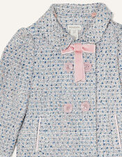 Baby Tweed Coat with Faux Fur Collar, Blue (BLUE), large
