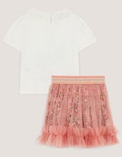 Embellished T-Shirt & Tulle Skirt Set, Pink (PINK), large