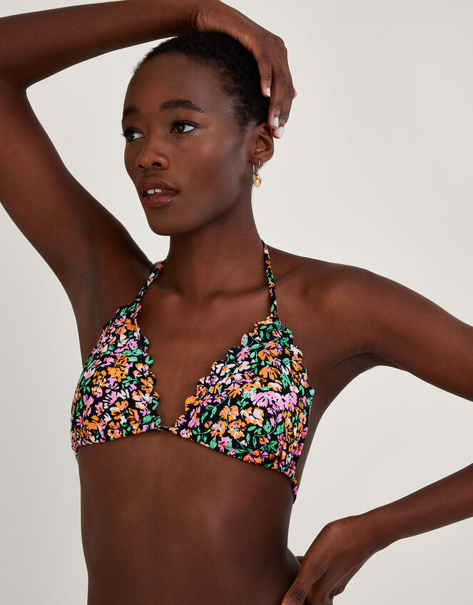 Ditsy Print Bikini Top, Black (BLACK), large