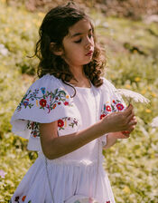 Boutique Kaia Embroidered Flutter Sleeve Dress, White (WHITE), large