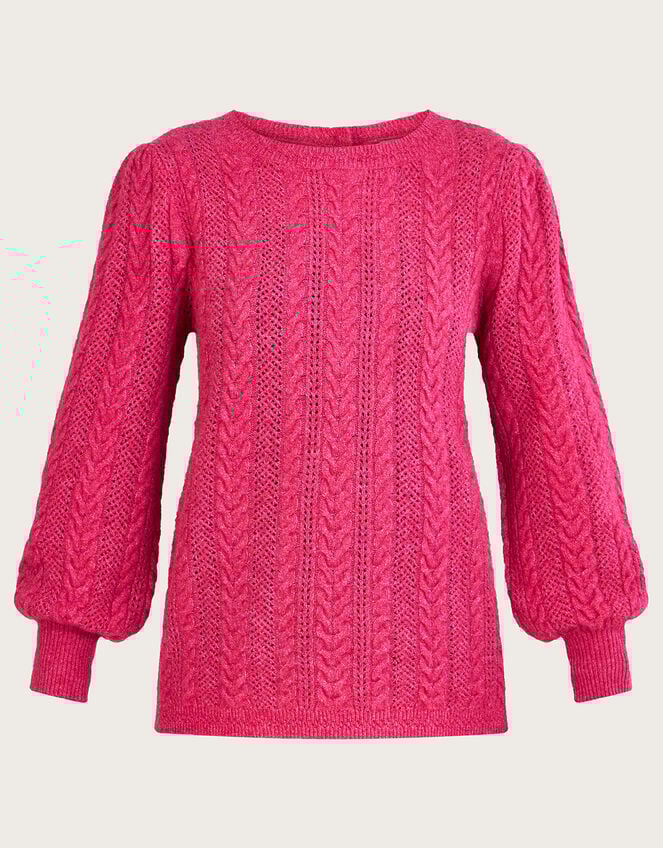 Back Button Cable Jumper with Recycled Polyester, Pink (PINK), large