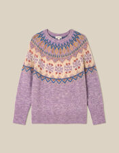 Frey Fair Isle Jumper, Purple (LILAC), large