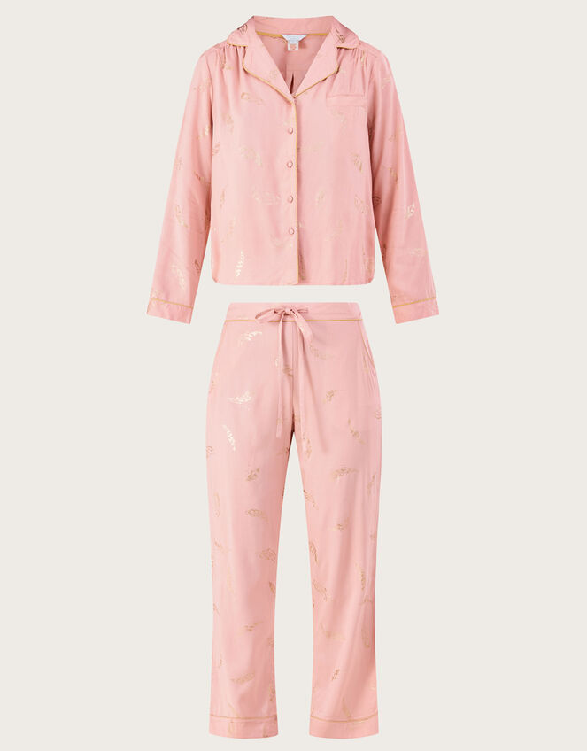 Foil Feather Print Pyjama Set in LENZING™ ECOVERO™ , Pink (PINK), large