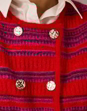 Starla Stripe Double Breasted Cardigan, Red (RED), large