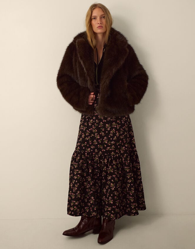Monsoon x Queens of Archive Betty Short Faux Fur Coat​, Brown (BROWN), large