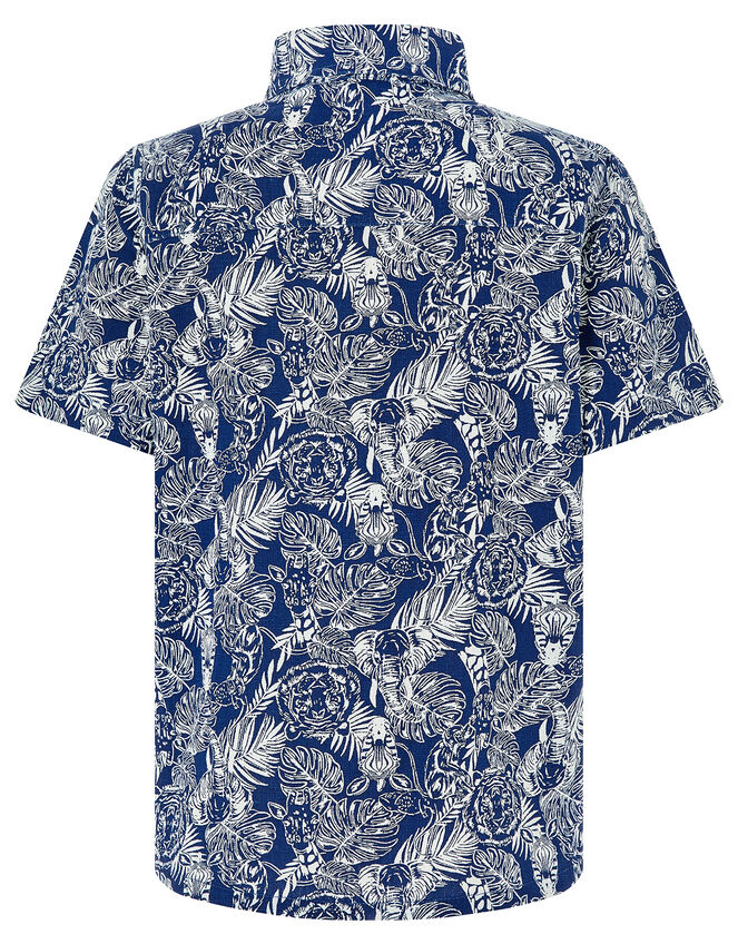 George Animal Print Short Sleeve Shirt, Blue (NAVY), large