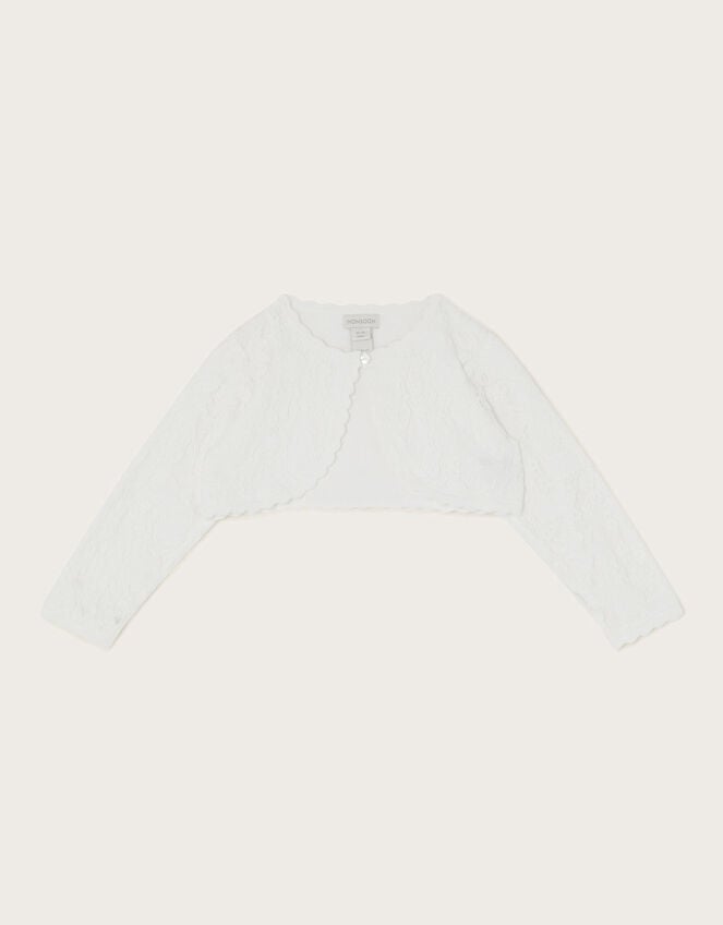 Baby Emilia Lace Scallop Cardigan, Ivory (IVORY), large