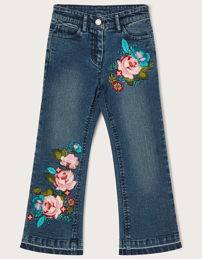 Boutique Rose Embroidered Wide Leg Jeans, Blue (BLUE), large