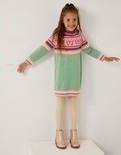 Butterfly Fair Isle Jumper Dress, Green (GREEN), large