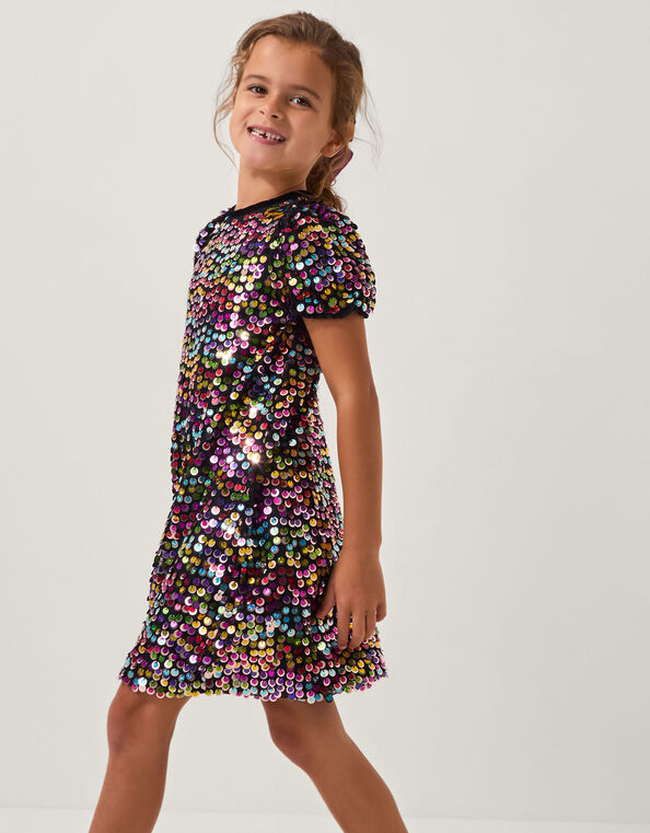 Rainbow Sequin Puff Sleeve Dress, Multi (MULTI), large