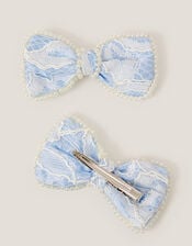 2-Pack Pearly Lace Bow Hair Clips, Blue (BLUE), large