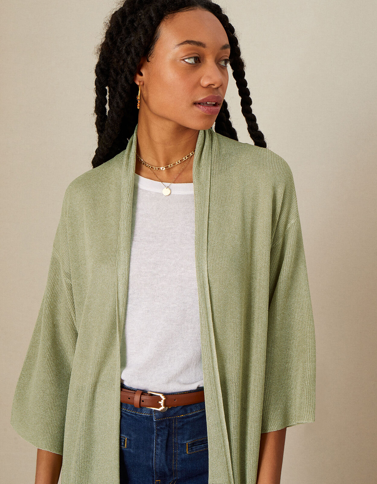 Sari Longline Shawl Cardigan in Recycled Polyester Gold