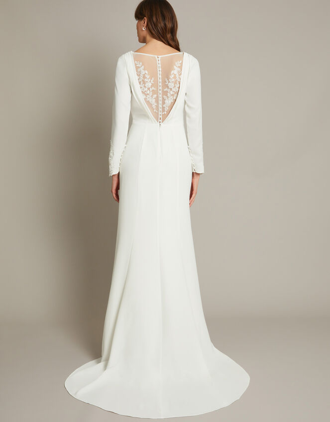 Aleah Long Sleeve Cowl Lace Wedding Dress, Ivory (IVORY), large