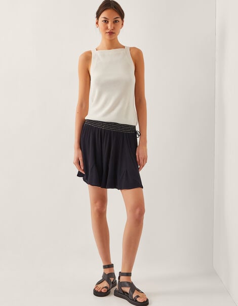 Heidi Metallic Shirred Shorts, Black (BLACK), large