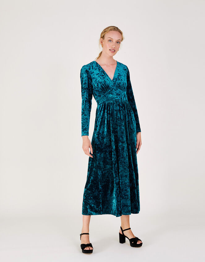 Victoria Crushed Velvet Midi Dress , Teal (TEAL), large