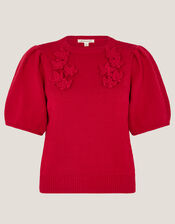 Fee Floral Puff Sleeve Jumper, Red (RED), large