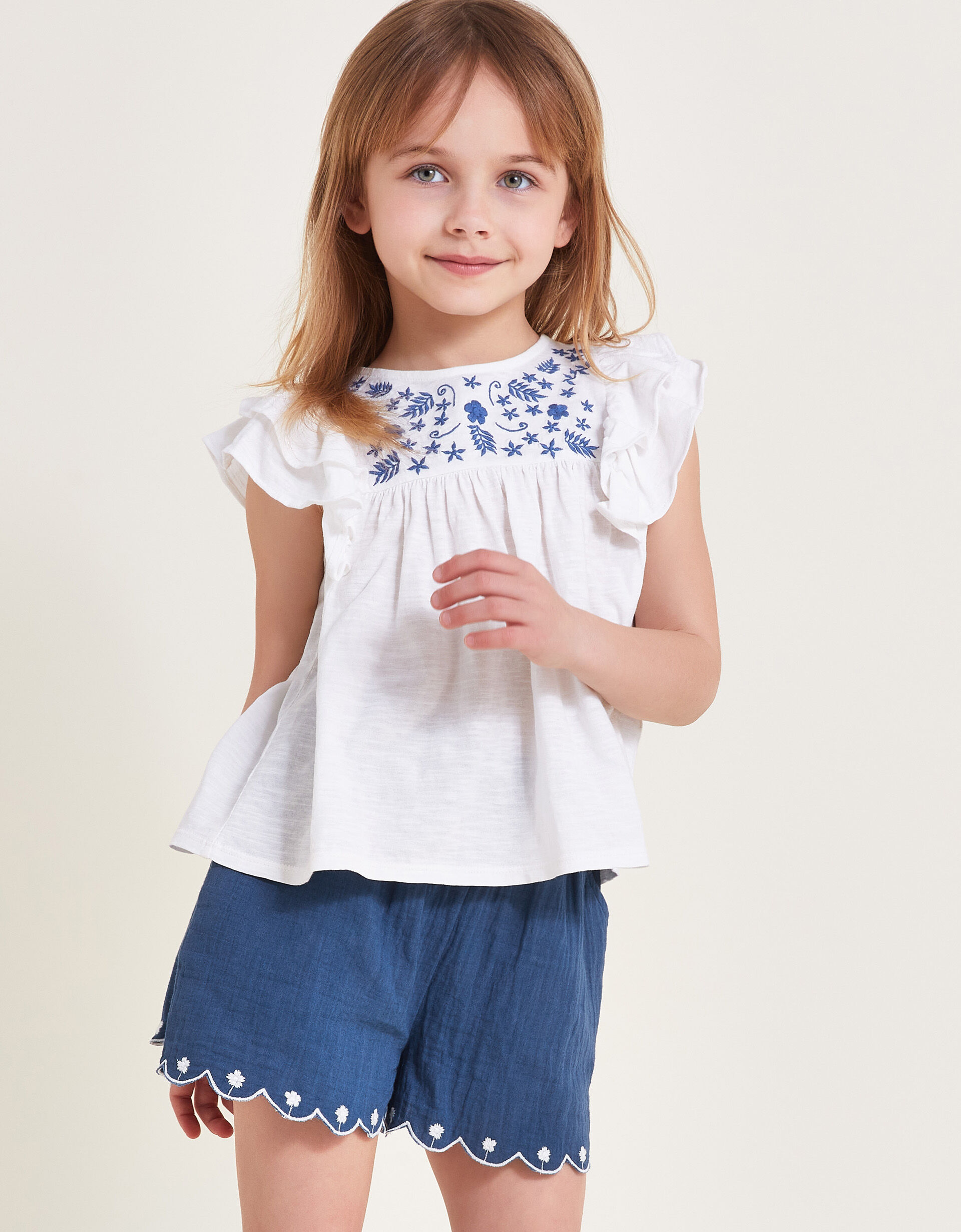 Embroidered Top and Shorts Set White Girls Sets Outfits Monsoon Global