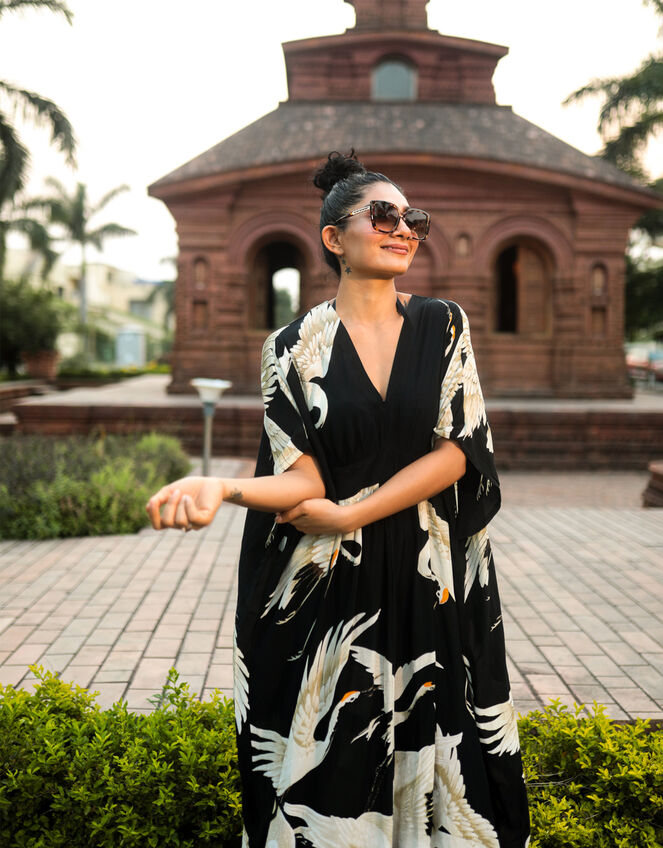 One Hundred Stars Stork Print Maxi Kaftan, , large