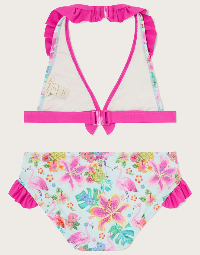Flamingo Tropical Ruffle Bikini Set, Blue (AQUA), large