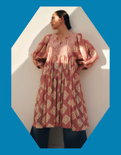 East Kaira Geometric Midi Smock Dress, Pink (BLUSH), large