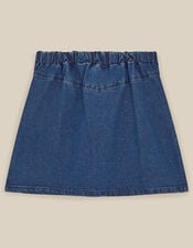 Jewel Flower Denim Skirt, Blue (BLUE), large
