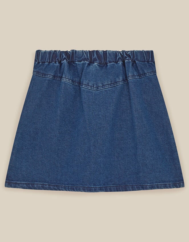 Jewel Flower Denim Skirt, Blue (BLUE), large