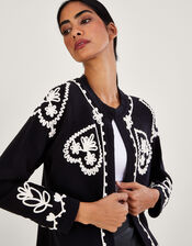 Cornelli Embroidery Jacket in Sustainable Cotton, Black (BLACK), large