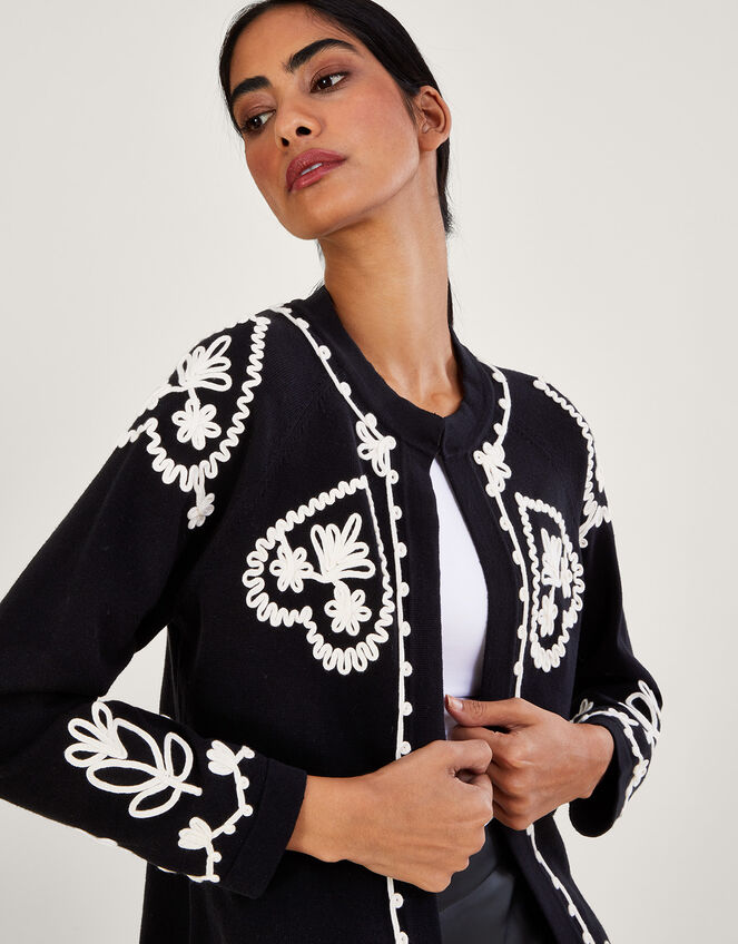 Cornelli Embroidery Jacket in Sustainable Cotton, Black (BLACK), large