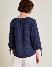 Ivy Floral Embroidered Blouson Blouse, Blue (NAVY), large
