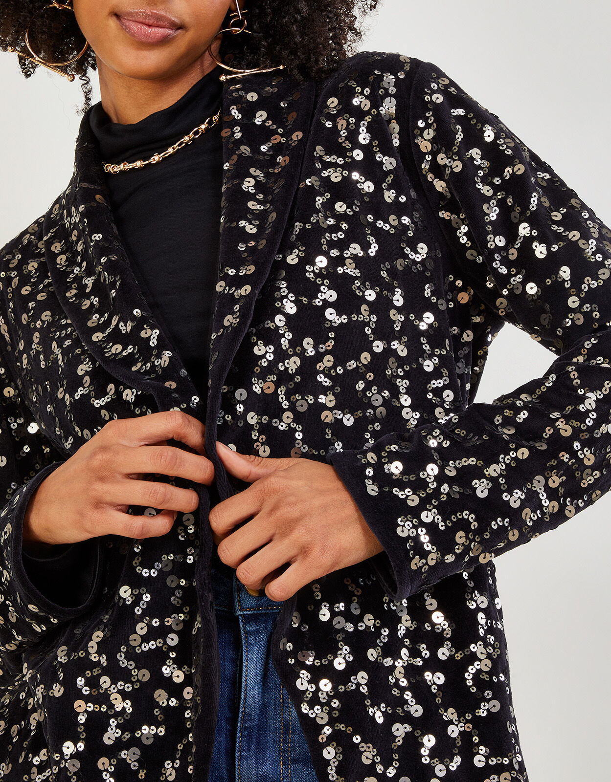 Lyla Velvet Sequin Jacket with Recycled Polyester Black