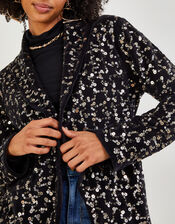 Lyla Velvet Sequin Jacket with Recycled Polyester, Black (BLACK), large