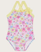 Baby Retro Floral Frill Swimsuit, Blue (BLUE), large