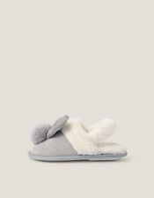 Fluffy Pom Pom Bunny Slippers, Gray (GREY), large